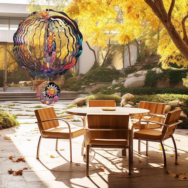 Romart Sun and Moon Wind Spinners Outdoor, Boho Gifts Garden Mystical Hanging Wind Spinner, Colorful 3D Stainless Steel Outdoor Decor for Patio Yard Lawn - Image 5